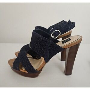WHBM Denim Platform Heels Sandals Summer Boho Office Casual Blue Size 9